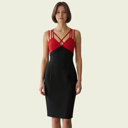 Coast Red & Black Multi Strap Mini Dress UK 12 US 8 EU 40 - Timelessfashions