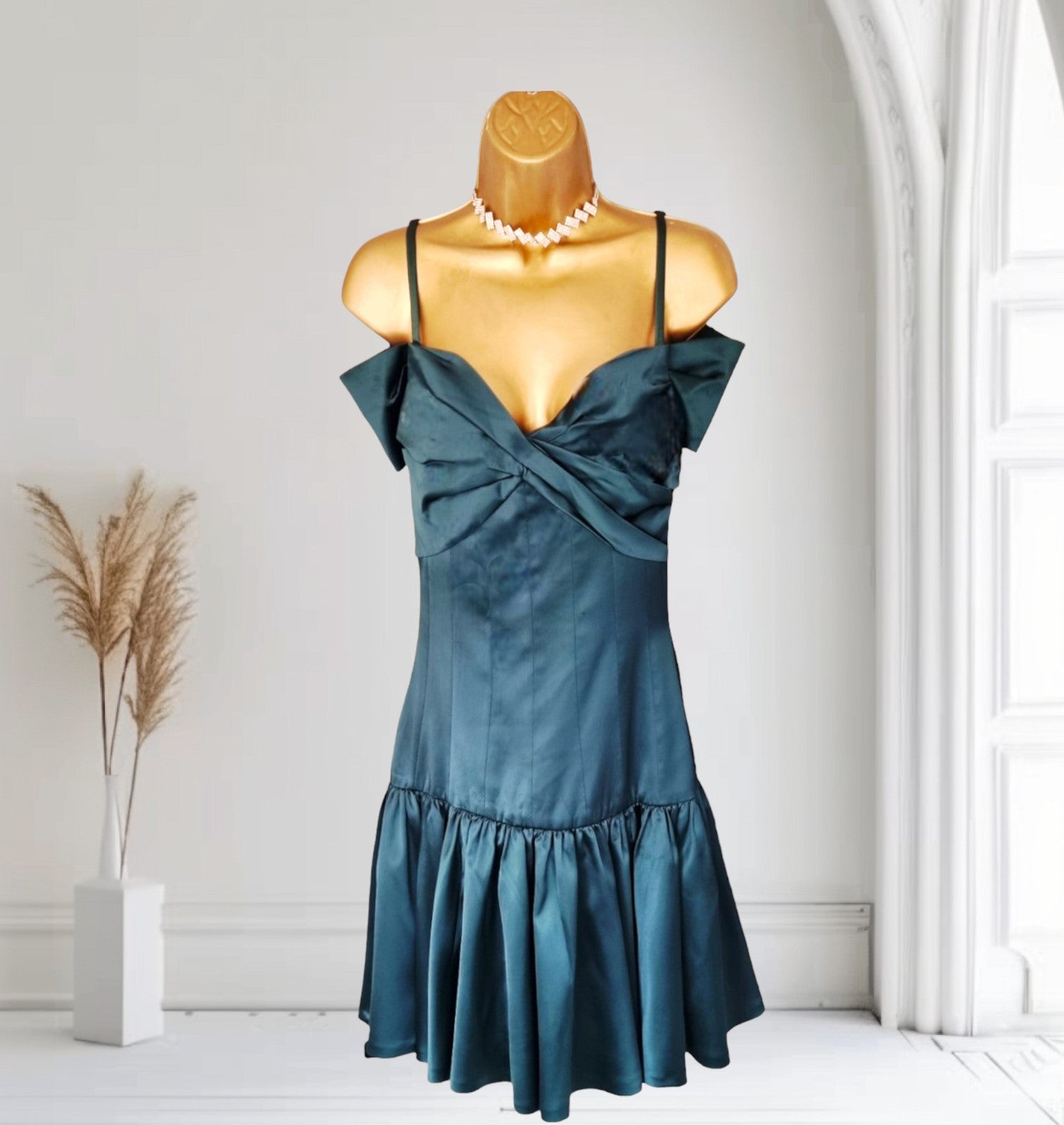 Karen Millen Emerald Green Satin Look Occasion Dress UK 10 US 6 EU 36 Timeless Fashions