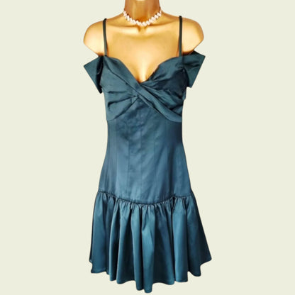 Karen Millen Emerald Green Satin Look Occasion Dress UK 10 US 6 EU 36 - Timelessfashions