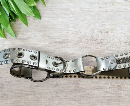 Roccobarocco Jeans Womens Vintage Silver Leather Studded Belt Size M Timeless Fashions