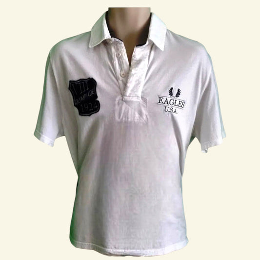 Canterbury Of New Zealand White Eagles Polo Shirt UK M - Timelessfashions