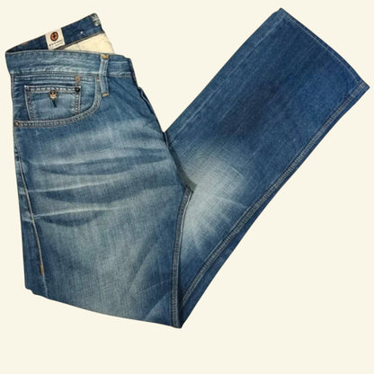 Kuyichi Daniel Men's Blue Regular Fit Straight Leg Faded Denim Jeans W34 L32 - Timelessfashions