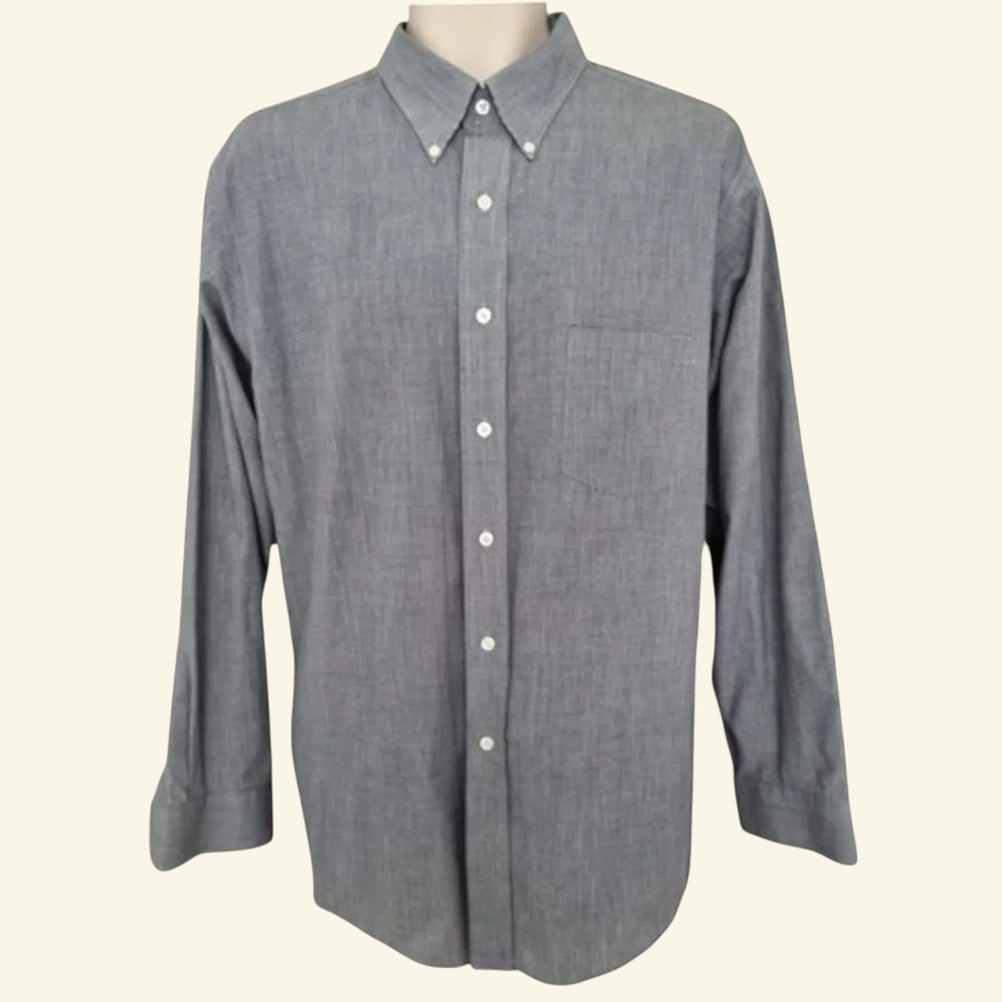 Van Heusen Men's Grey Oxford Cotton Shirt UK Size L - Timelessfashions