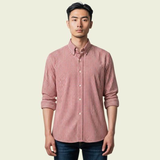 Hawes & Curtis Shirt Mens Red & White Check Formal Cotton Shirt Collar 15.5" - Timelessfashions