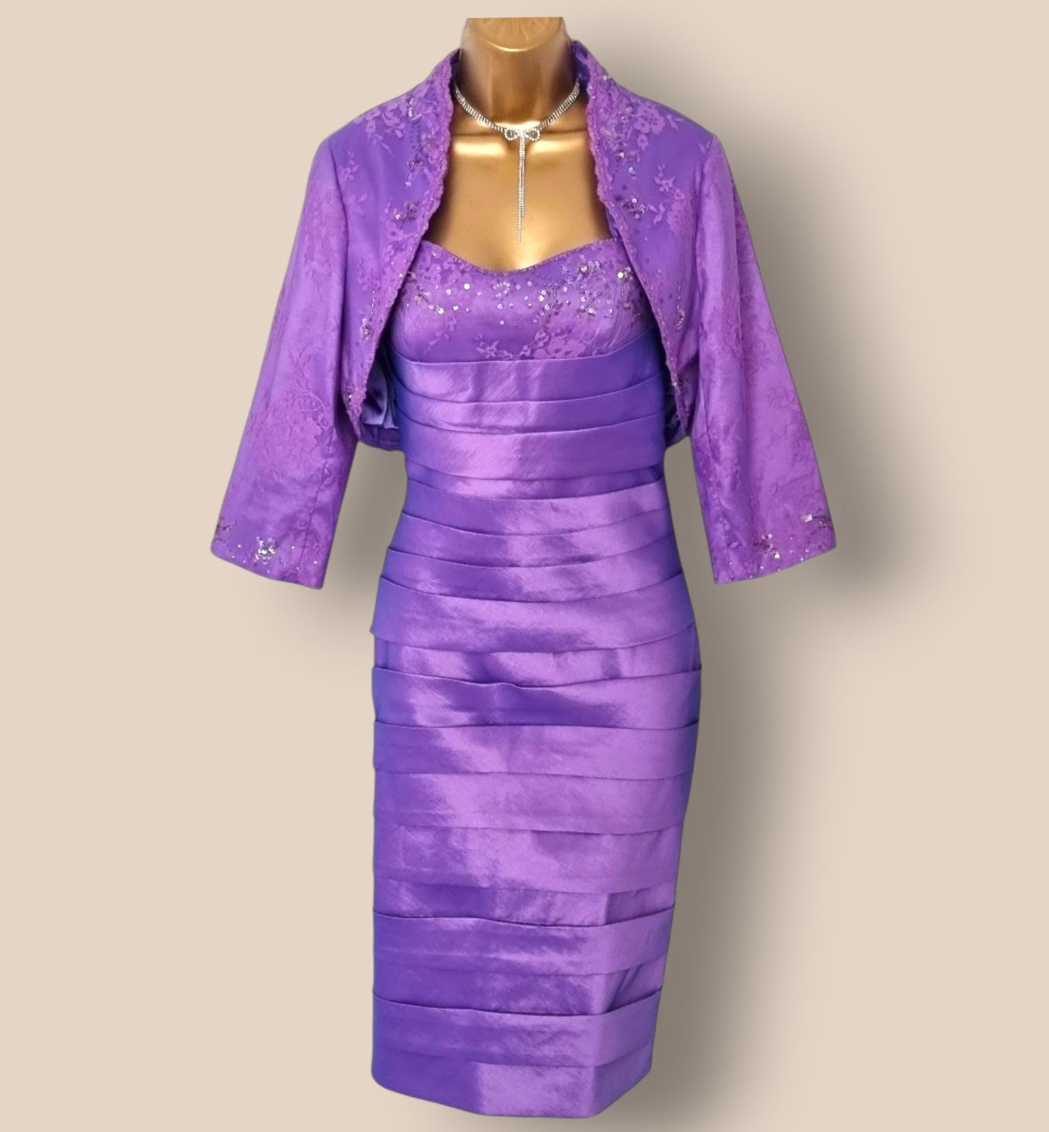 Libra Womens Lilac Embellished Dress & Bolero Jacket UK 14 US 10 EU 42 Timeless Fashions