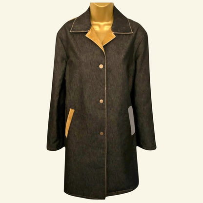 Gianfranco Ferre Womens Vintage Blue Denim Pea Coat UK 16 US 12 EU 44 IT 48 - Timelessfashions
