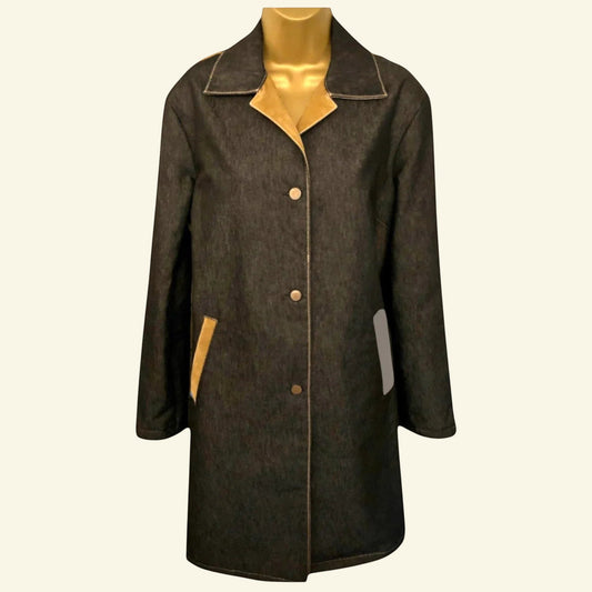 Gianfranco Ferre Womens Vintage Blue Denim Pea Coat UK 16 US 12 EU 44 IT 48 - Timelessfashions