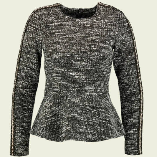 Guess Black & White Chain Detail Peplum Top UK 6 US 2 EU 34 - Timelessfashions