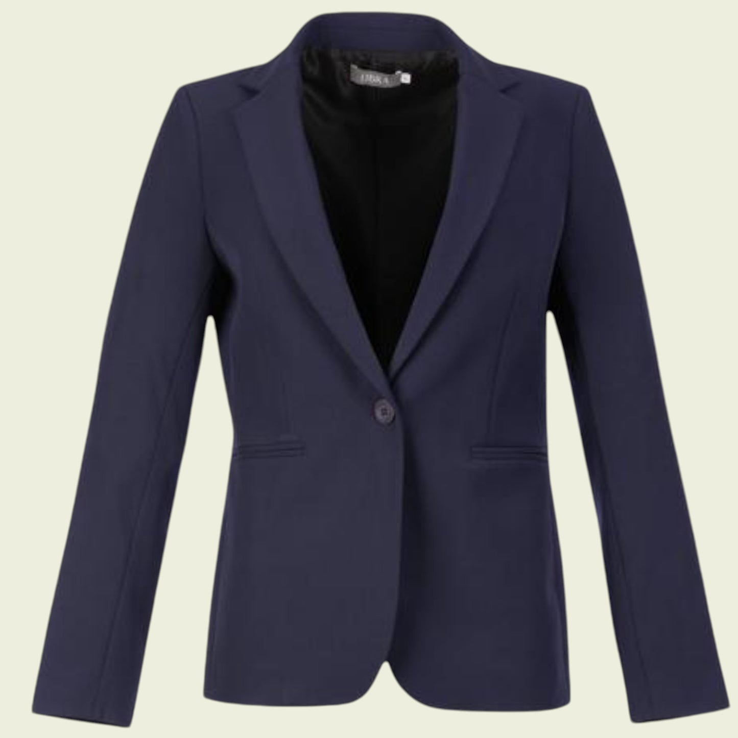 Navy blue blazer on a beige background