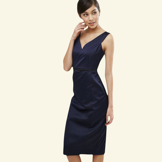 Coast Navy Blue Satin Leticia Heart Neckline Dress UK 10 US 6 EU 38 - Timelessfashions