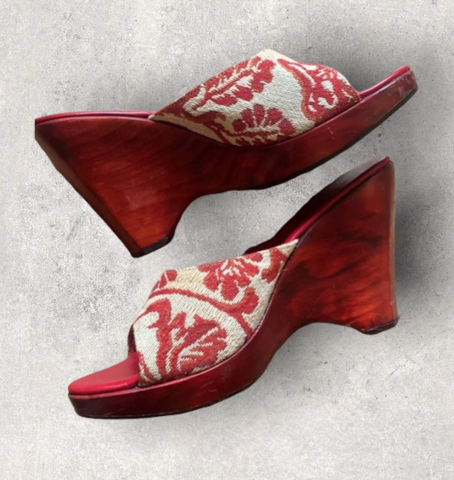Kenzo Red & Cream Tapestry Wedge Sandals, Mules EU 38 US 7 UK 5 Timeless Fashions
