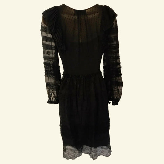 Derek Lam Black Long Sleeve Silk & Lace Dress UK 10 US 6 EU 38 - Timelessfashions