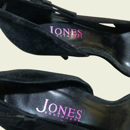 Jones Bootmaker Women's Black Suede Peep Toe Court Shoes UK 7