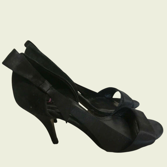 Jones Bootmaker Women's Black Suede Peep Toe Court Shoes UK 7