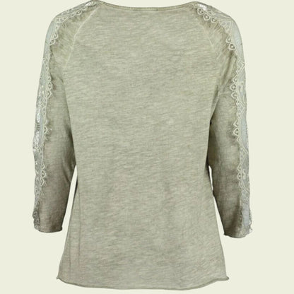 Pomodoro Women's Khaki V-Neck Lace Top UK 14 US 10 EU 42 - Timelessfashions