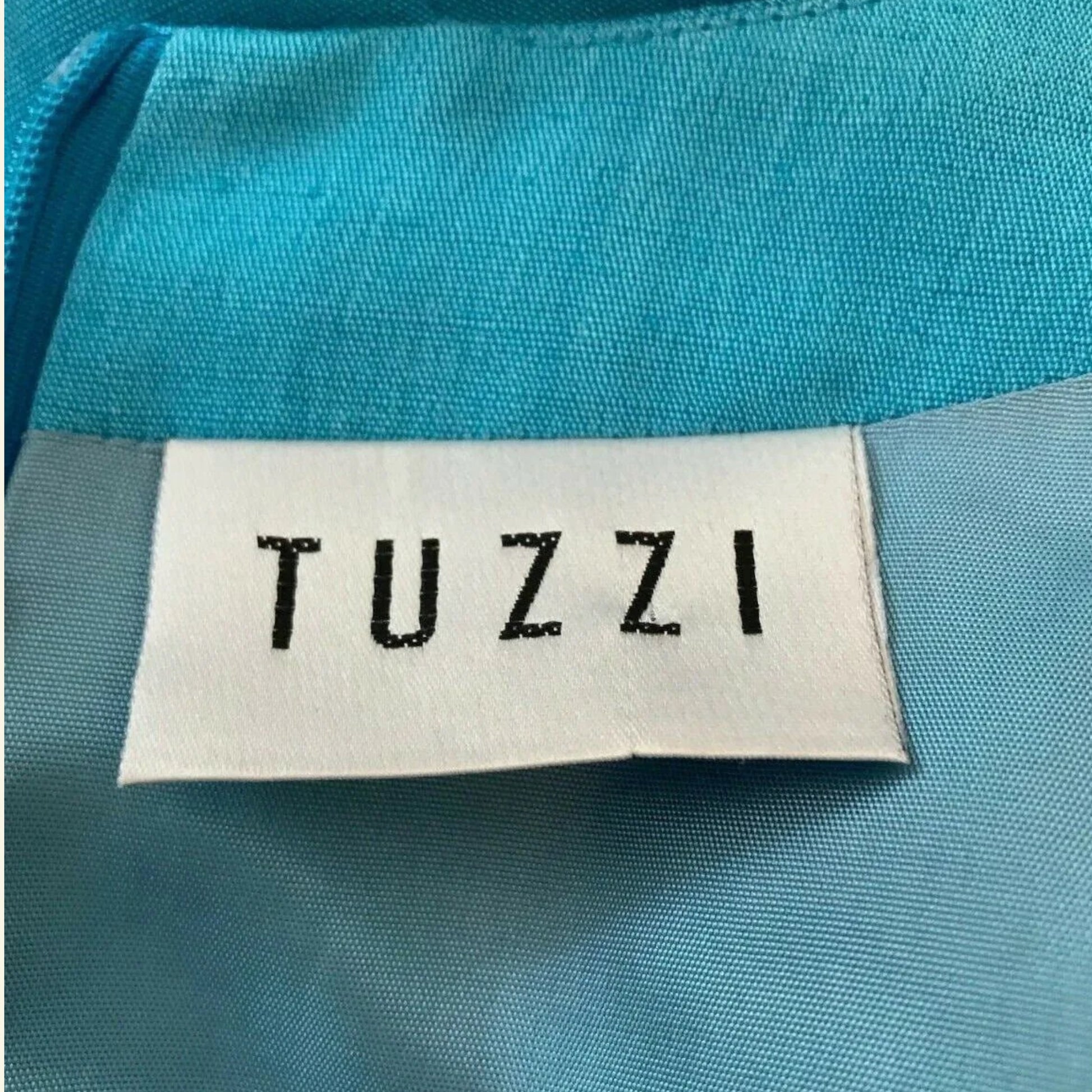 Tuzzi Long Turquoise Blue Linen & Organza Dress UK 10 - Timelessfashions