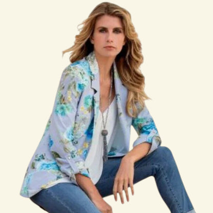 Marie Mero Blue Floral Illusion Jacket Blazer UK 10 US 6 It 42 - Timelessfashions