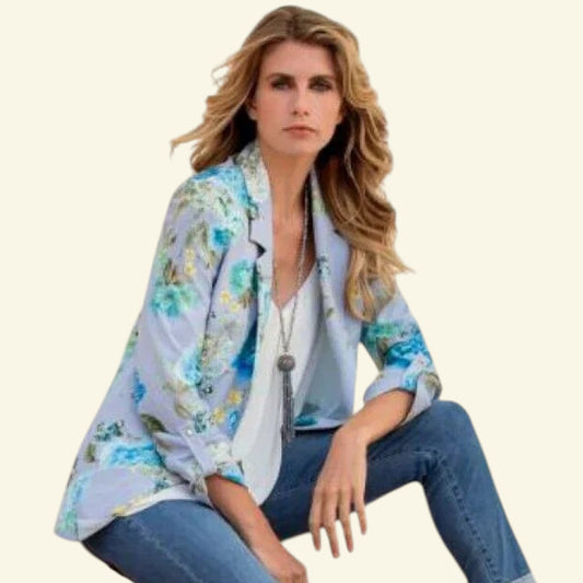 Marie Mero Blue Floral Illusion Jacket Blazer UK 10 US 6 It 42 - Timelessfashions