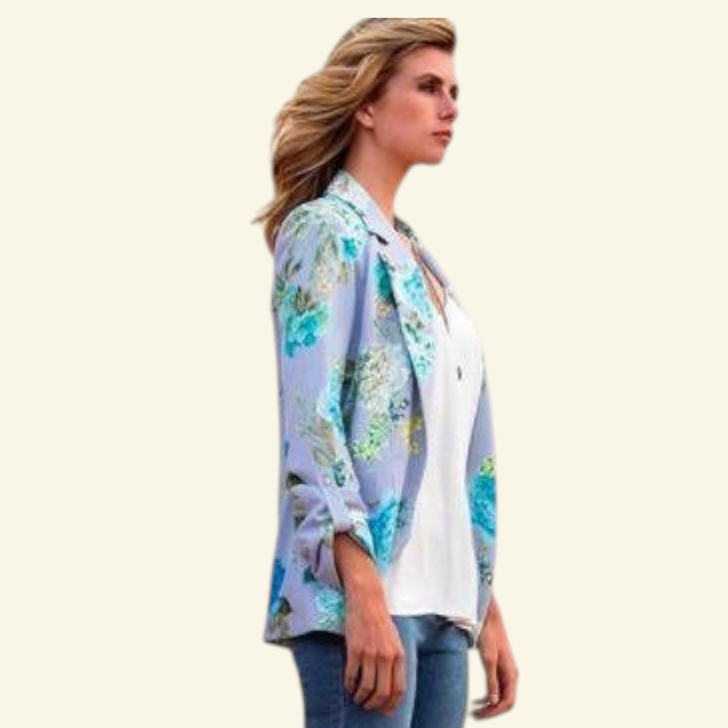 Marie Mero Blue Floral Illusion Jacket Blazer UK 10 US 6 It 42 - Timelessfashions