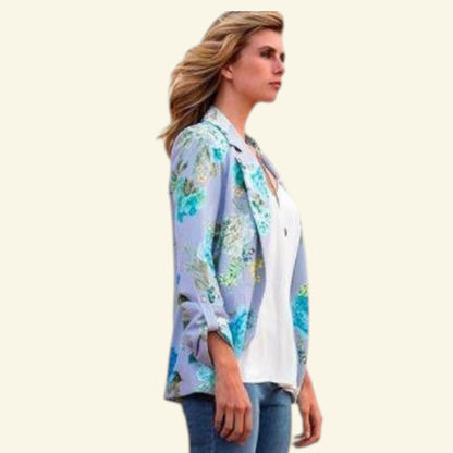 Marie Mero Blue Floral Illusion Jacket Blazer UK 10 US 6 It 42 - Timelessfashions