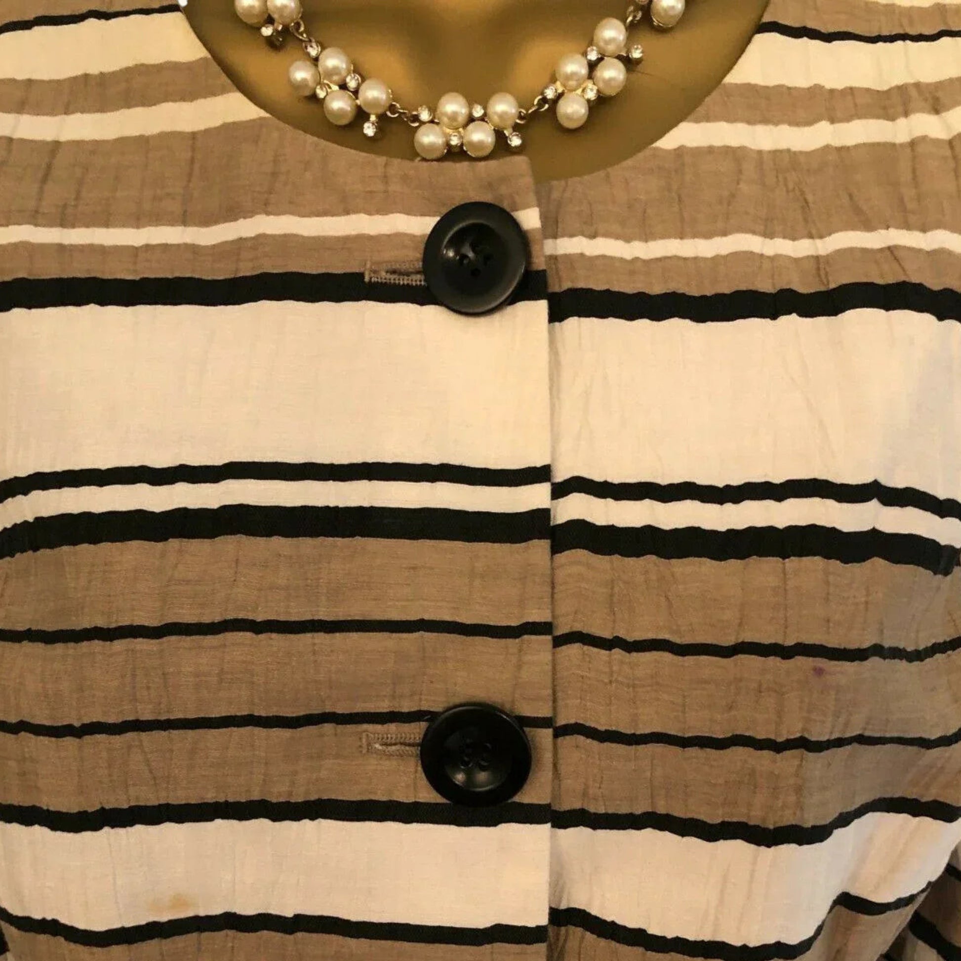 Viyella Mocha, Cream & Black Linen Mix Box Jacket UK 12 US 8 EU 40 - Timelessfashions