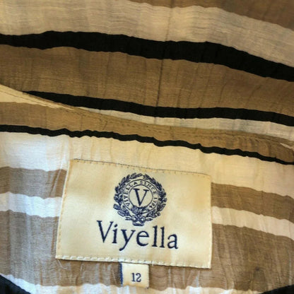 Viyella Mocha, Cream & Black Linen Mix Box Jacket UK 12 US 8 EU 40 - Timelessfashions