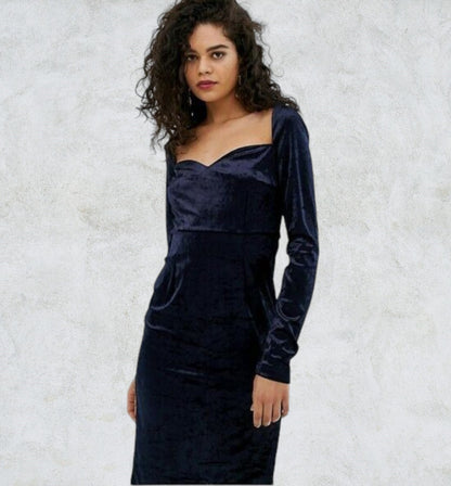 Vero Moda Womens Tall Square Neck Navy Velvet Bodycon Mini Dress UK 10 Timeless Fashions