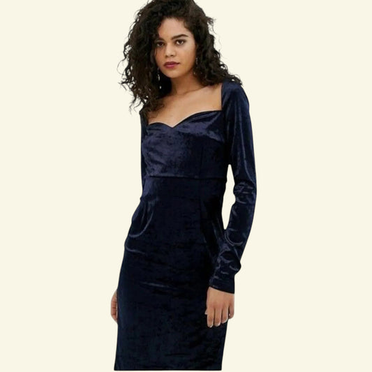 Vero Moda Womens Tall Square Neck Navy Velvet Bodycon Mini Dress UK 10 - Timelessfashions