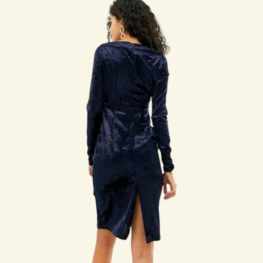 Vero Moda Womens Tall Square Neck Navy Velvet Bodycon Mini Dress UK 10 - Timelessfashions
