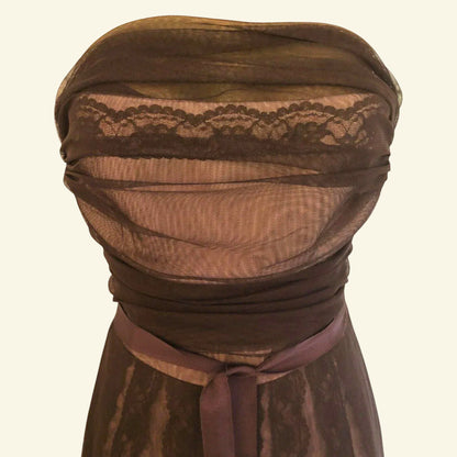 BCBG MAXAZRIA Brown Tulle Fit & Flare Strapless Cocktail Dress UK 10 US 6 EU 38 - Timelessfashions