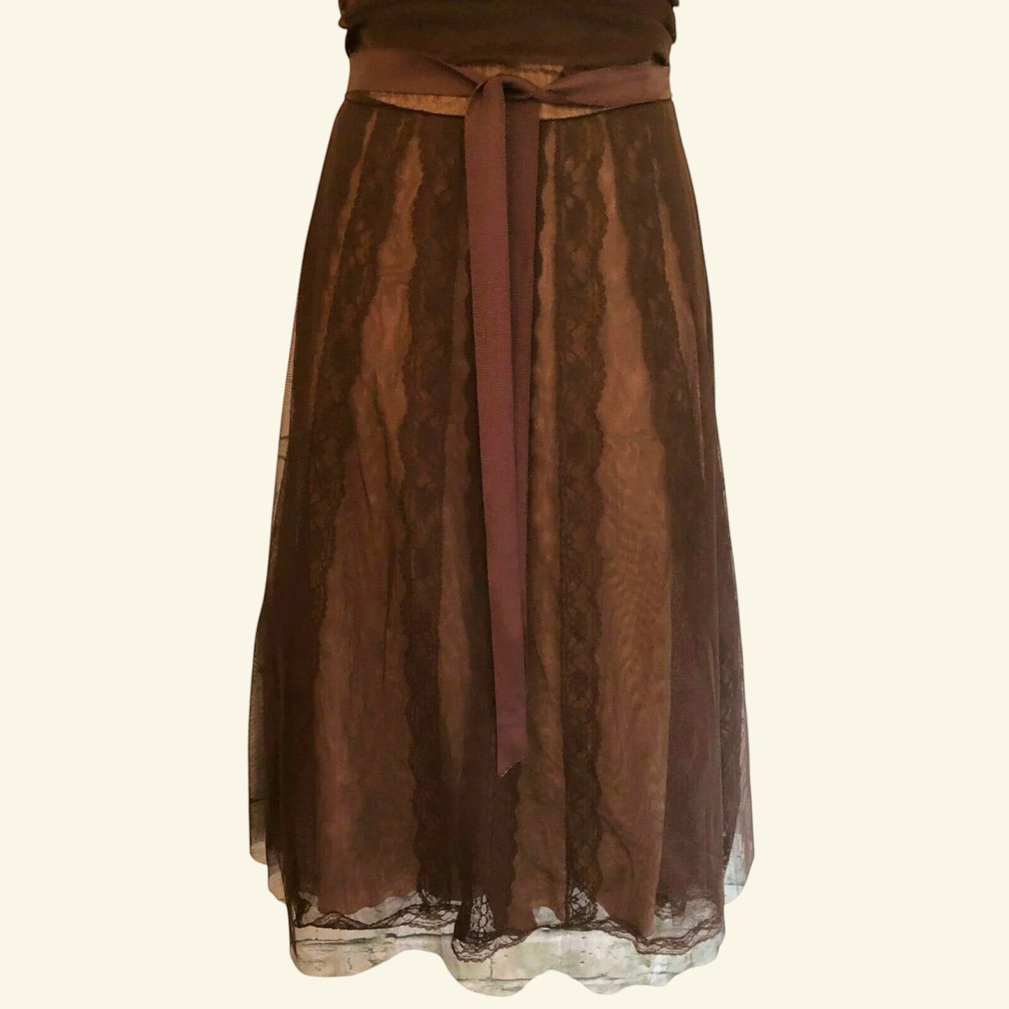 BCBG MAXAZRIA Brown Tulle Fit & Flare Strapless Cocktail Dress UK 10 US 6 EU 38 - Timelessfashions