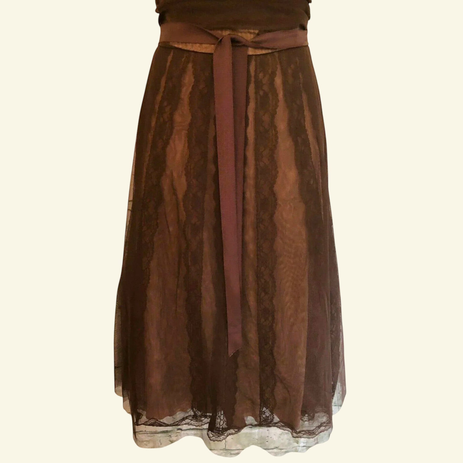 BCBG MAXAZRIA Brown Tulle Fit & Flare Strapless Cocktail Dress UK 10 US 6 EU 38 - Timelessfashions