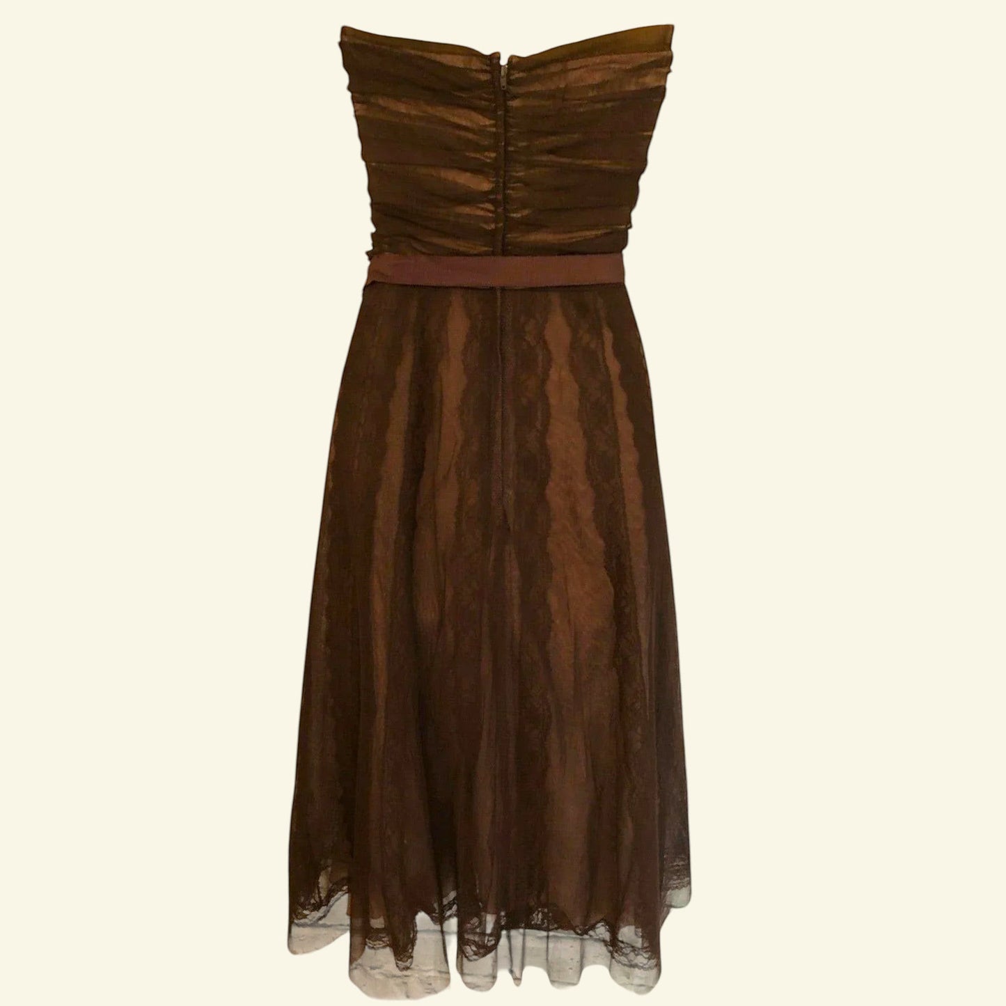 BCBG MAXAZRIA Brown Tulle Fit & Flare Strapless Cocktail Dress UK 10 US 6 EU 38 - Timelessfashions