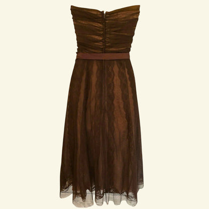 BCBG MAXAZRIA Brown Tulle Fit & Flare Strapless Cocktail Dress UK 10 US 6 EU 38 - Timelessfashions