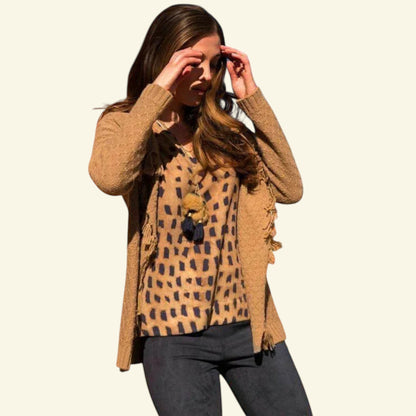 Marie Mero Brown Animal Print Short Sleeve Top UK 10 US 6 EU 38 - Timelessfashions