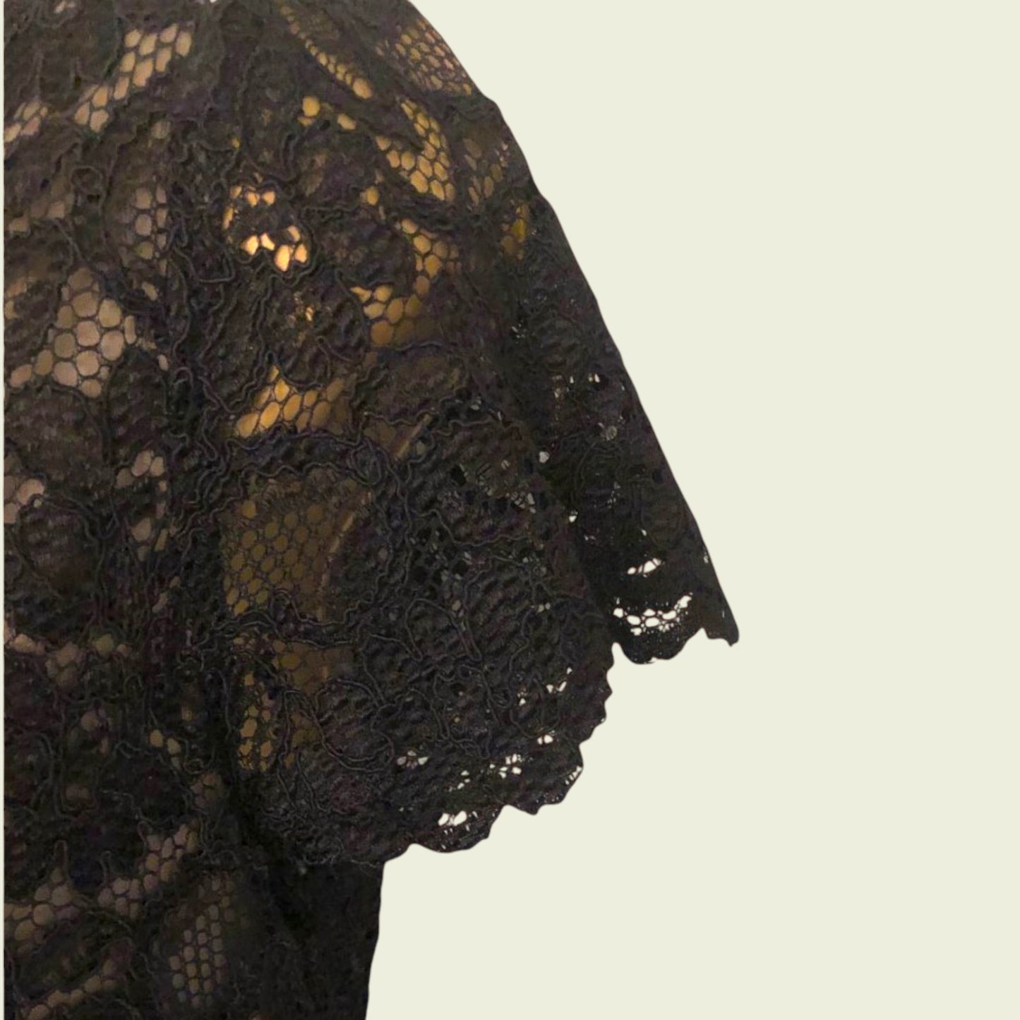 Black lace fabric on a beige background