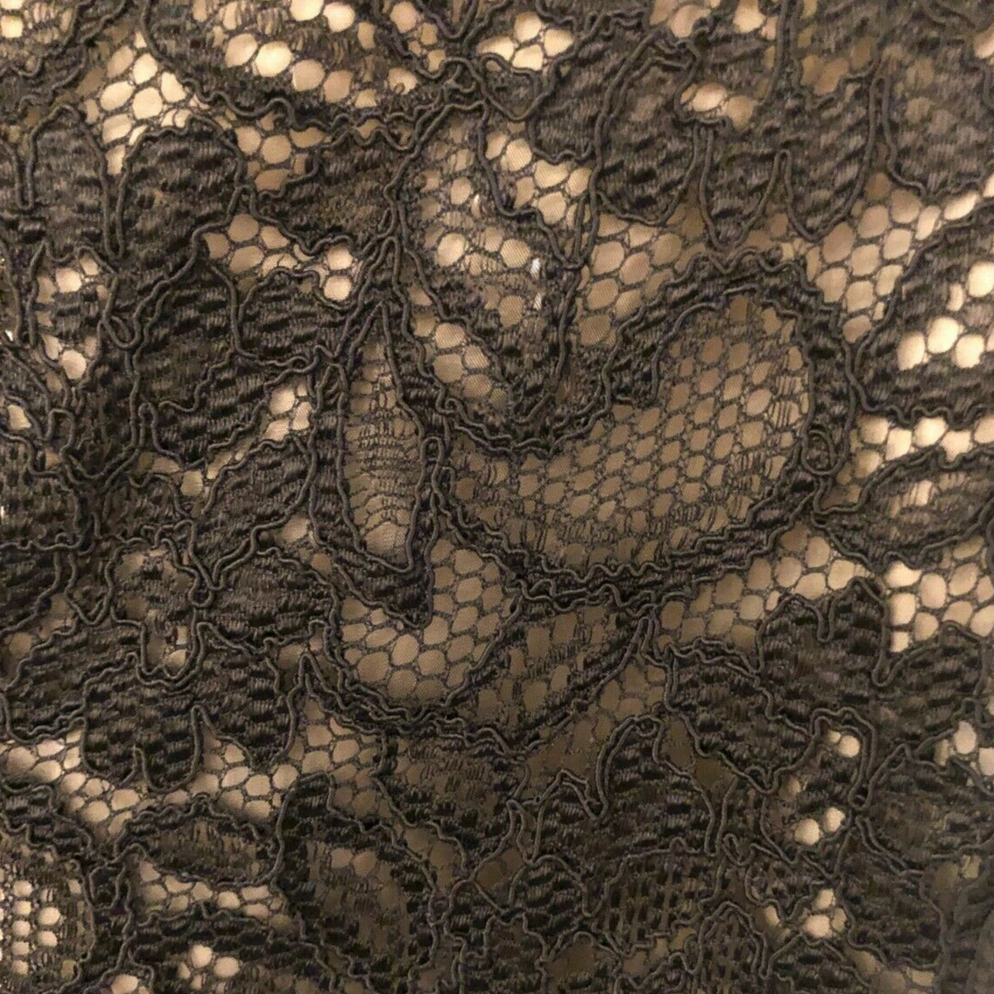 Close-up of black lace fabric with intricate patterns
