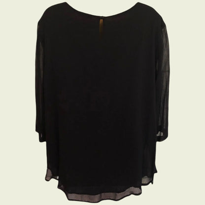 Pomodoro Black Chiffon Embroidered Floral Top UK 18 US 14 EU 46 - Timelessfashions