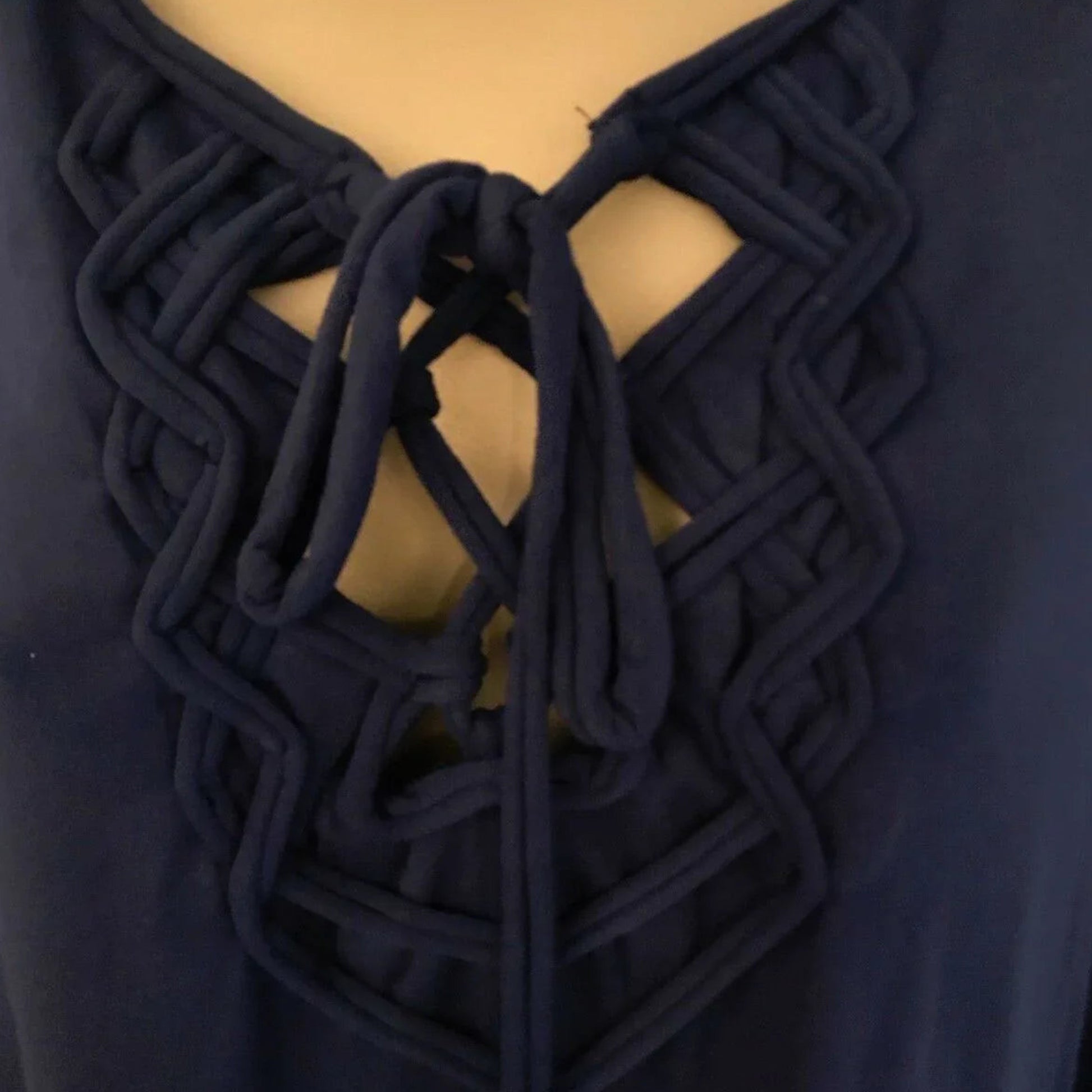 Max Studio Navy Jersey Tie Neck Long Sleeve Top Size L UK 12 US 8 EU 40 - Timelessfashions