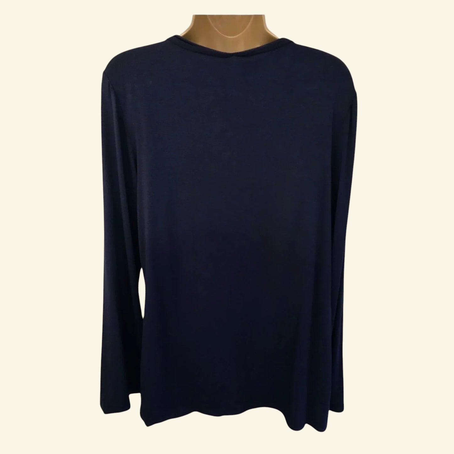 Max Studio Navy Jersey Tie Neck Long Sleeve Top Size L UK 12 US 8 EU 40 - Timelessfashions