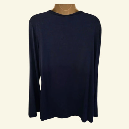 Max Studio Navy Jersey Tie Neck Long Sleeve Top Size L UK 12 US 8 EU 40 - Timelessfashions