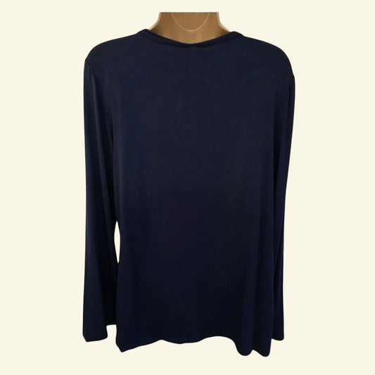 Max Studio Navy Jersey Tie Neck Long Sleeve Top Size L UK 12 US 8 EU 40 - Timelessfashions