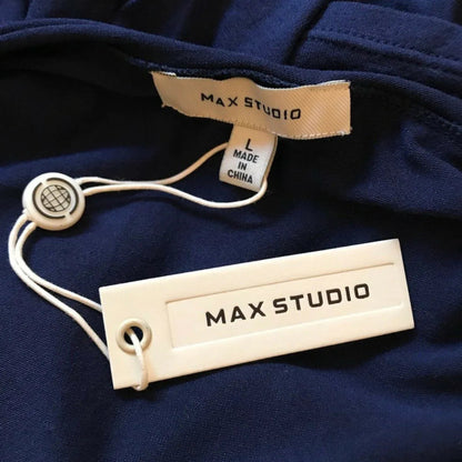 Max Studio Navy Jersey Tie Neck Long Sleeve Top Size L UK 12 US 8 EU 40 - Timelessfashions