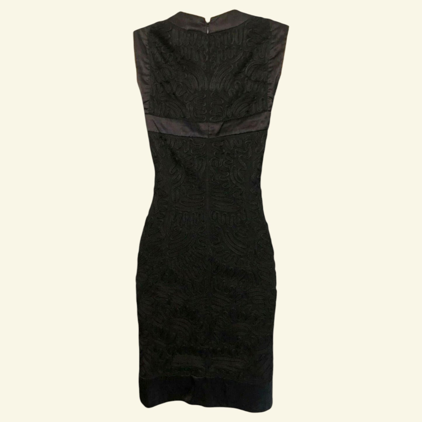French Connection Black Satin & Tapework Sleeveless Shift Dress UK 8 - Timelessfashions