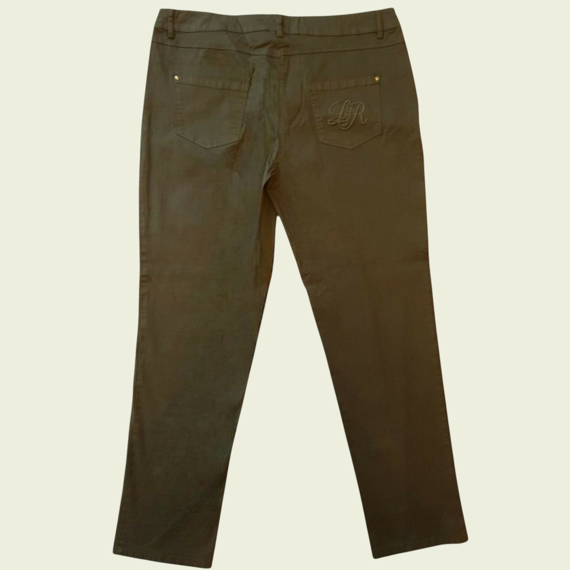 Back of khaki jeans on beige background