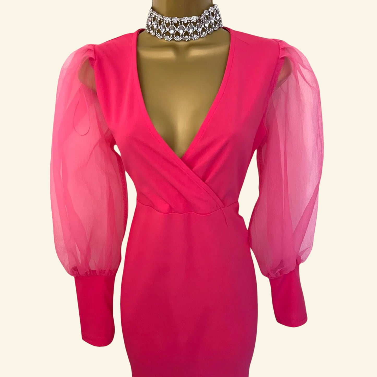 Coast Pink Organza Puff Sleeve Wrap Style Dress UK 10 US 6 EU 38 - Timelessfashions
