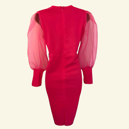 Coast Pink Organza Puff Sleeve Wrap Style Dress UK 10 US 6 EU 38 - Timelessfashions