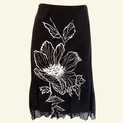 Valentino Jeans Womens Black & White Floral Chiffon Skirt UK 12 EU 40 US 8 IT 44 - Timelessfashions