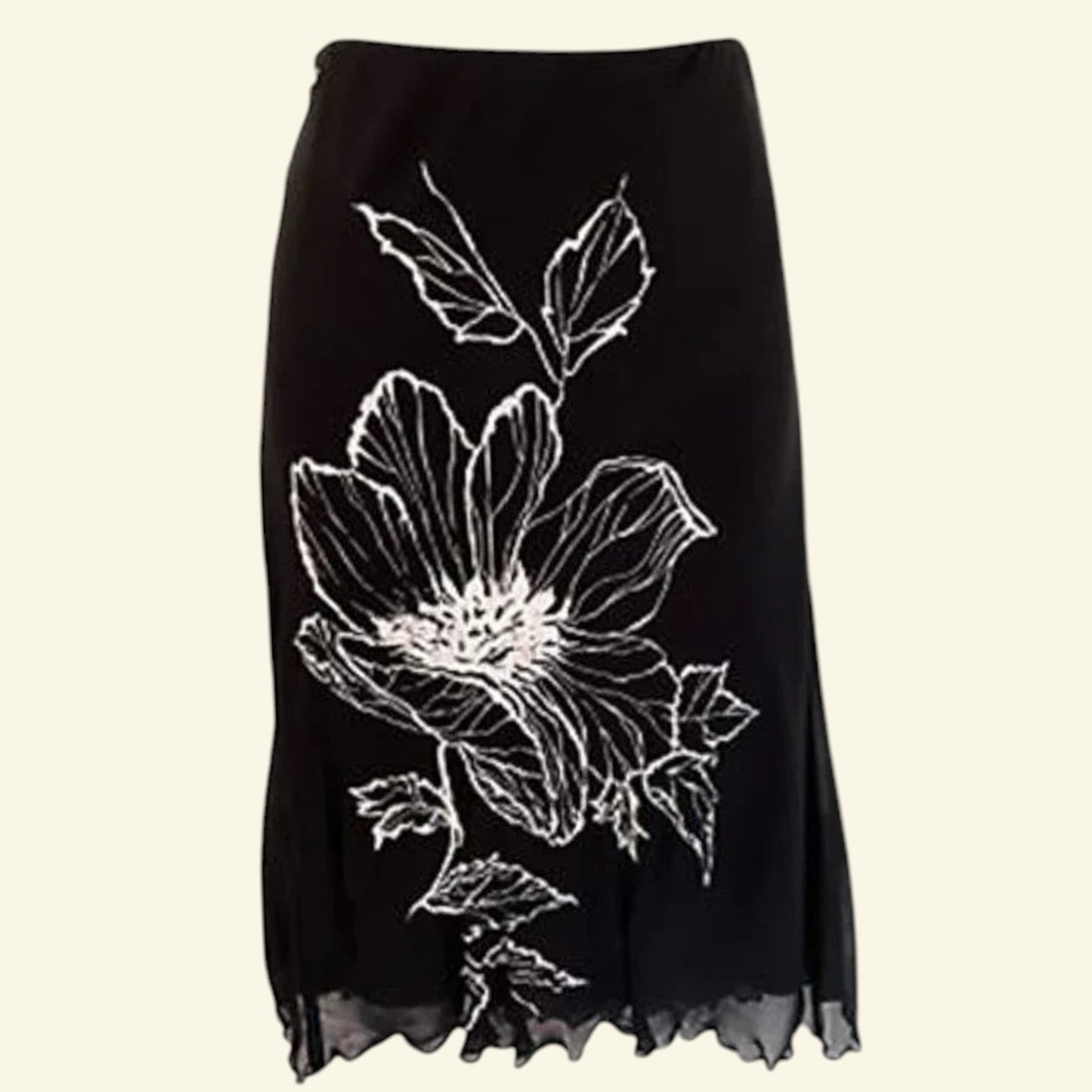 Valentino Jeans Womens Black & White Floral Chiffon Skirt UK 14 EU 40 US 8 IT 46 - Timelessfashions
