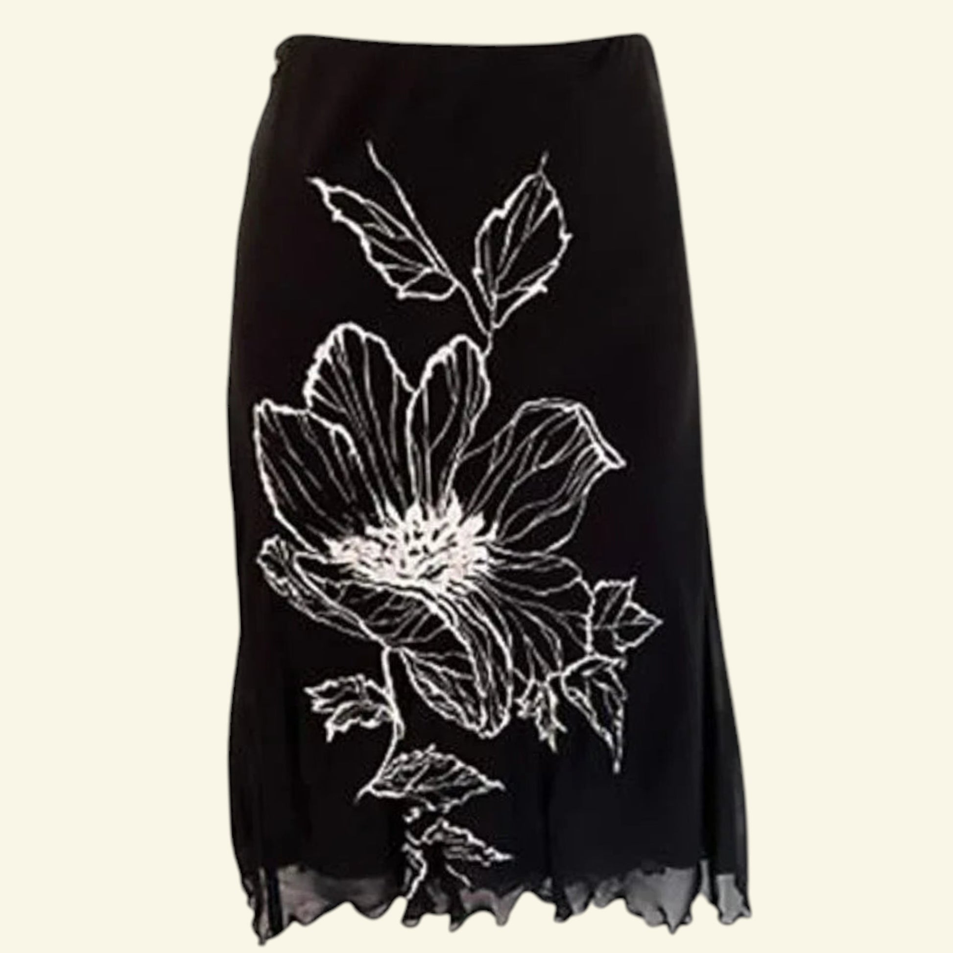 Valentino Jeans Womens Black & White Floral Chiffon Skirt UK 14 EU 40 US 8 IT 46 - Timelessfashions